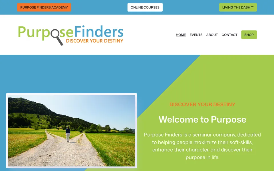 Purpose Finders website home page