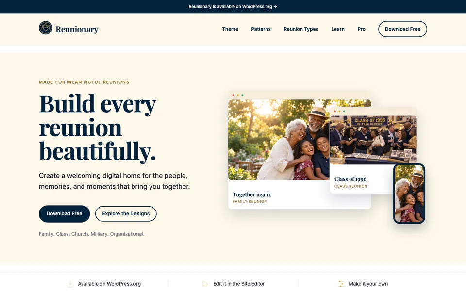 Reunionary website home page